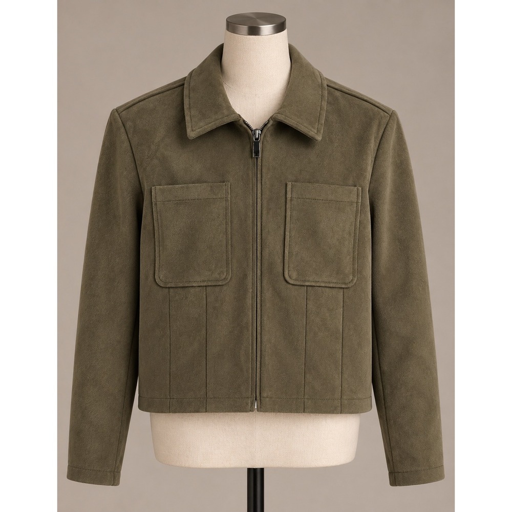 Bagatelle Olive Green Faux Suede Full Zip Utility Jacket Size M
